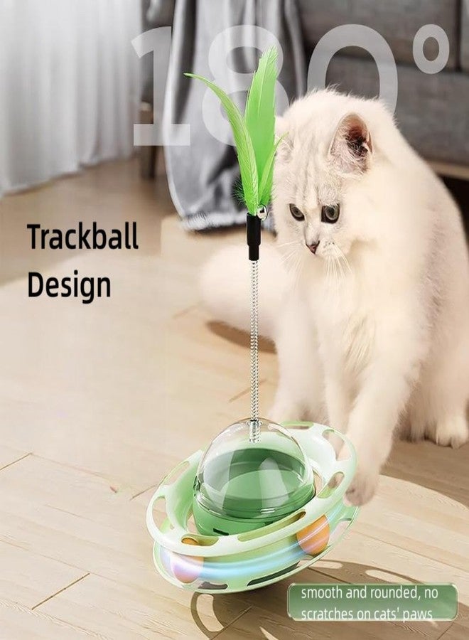 PET FUN لعبة قطط على شكل طبق طائر دوار مع ريشة قابلة للإزالة - لعبة تفاعلية تدور 360 درجة مع مسار للكرة وموزع للمكافآت للقطط المنزلية والقطط الصغيرة والحيوانات الأليفة الصغيرة، قطعة واحدة (قد يختلف اللون) - Image 4